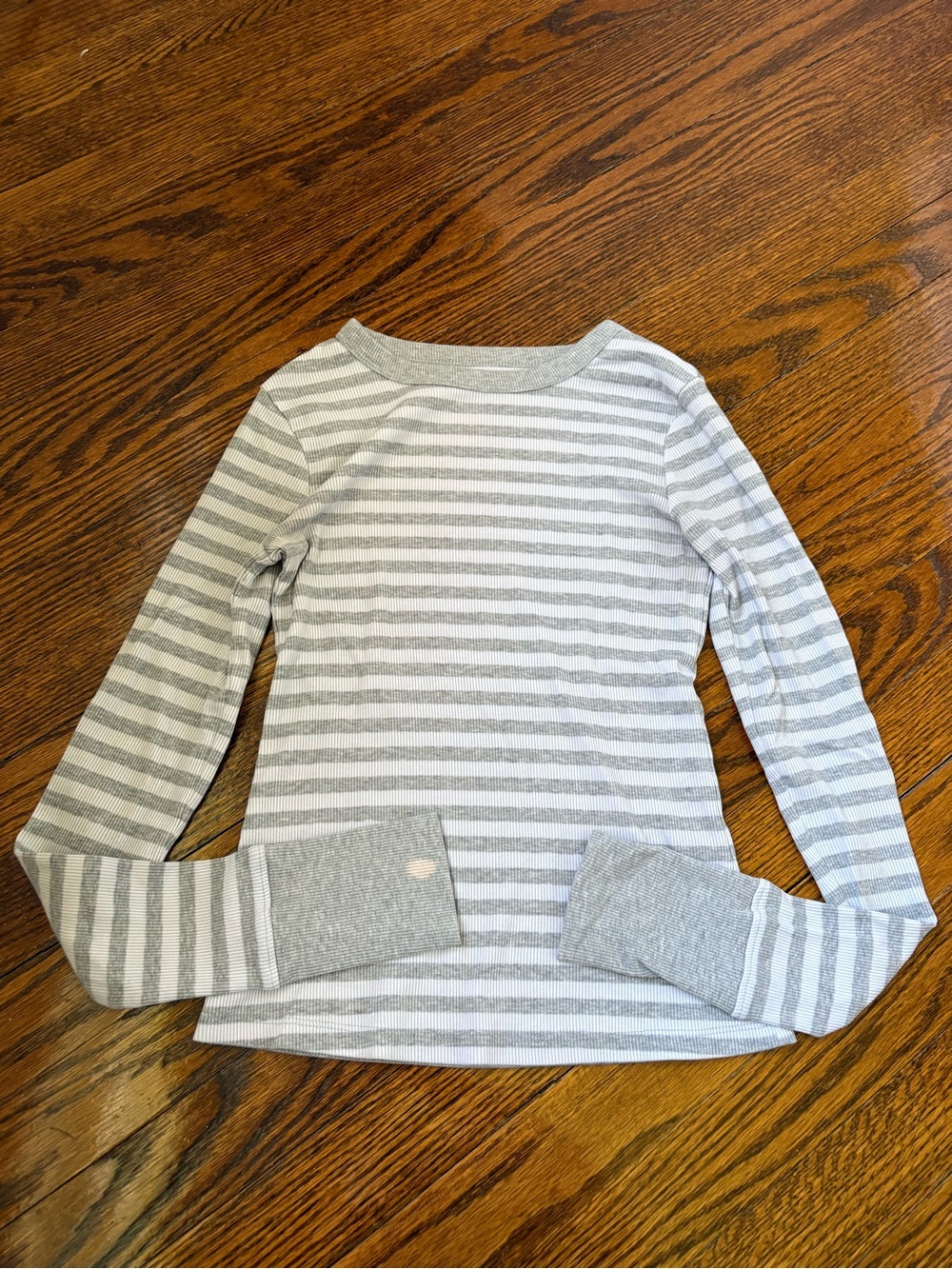 Gray & White Striped Long-Sleeve Women’s Top